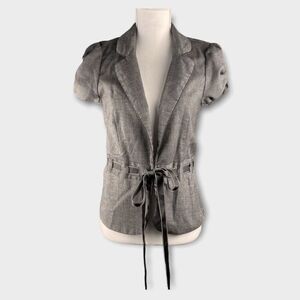 Maurices Gray Ribbon Tie Office Siren Short Sleeve Collared Blazer Jacket Size M